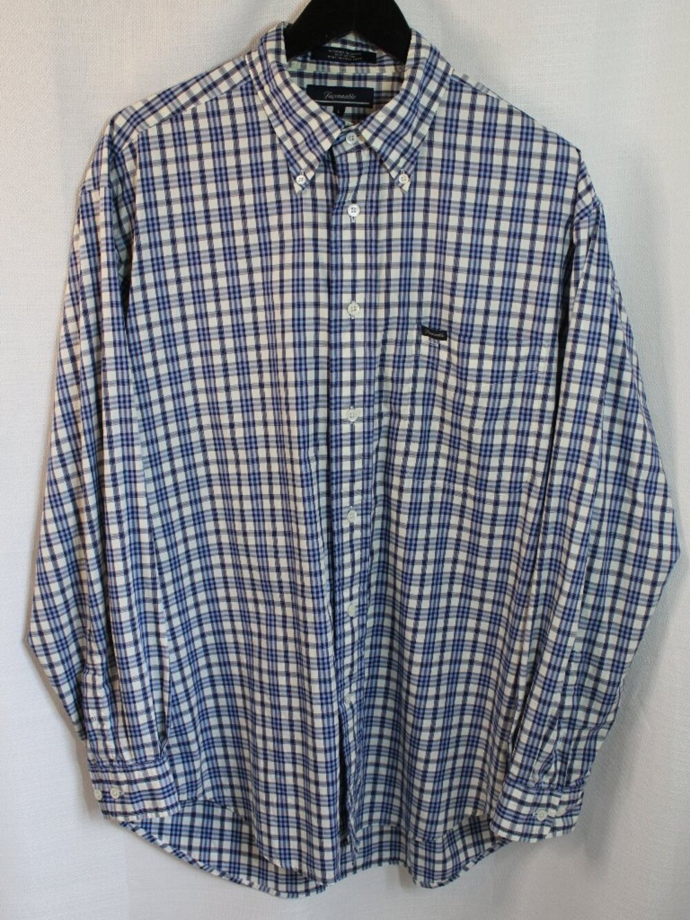Façonnable Men's Large Blue & White Plaid Button-Up Long-Sleeved Shirt